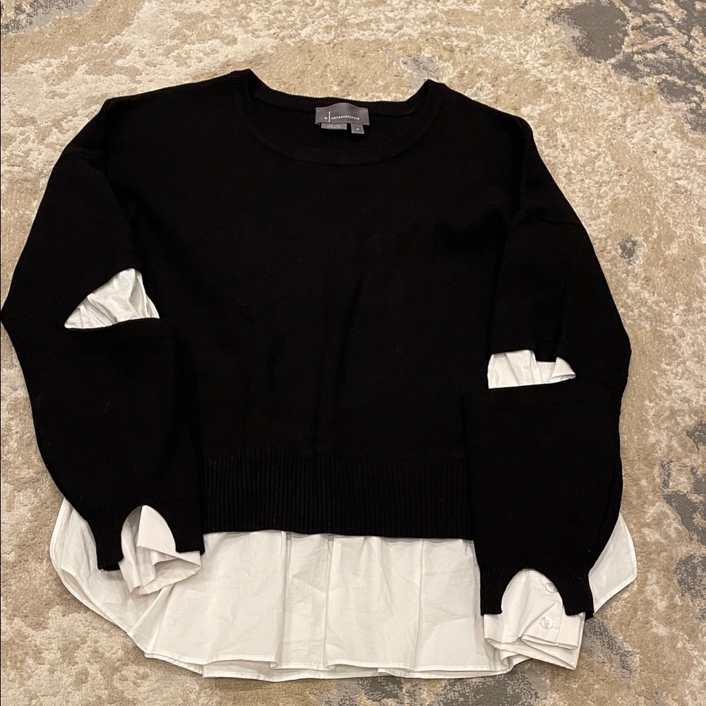 ANTHROPOLOGIE Women's TwoFer cutout layered black and white sweater M - Picture 4 of 13